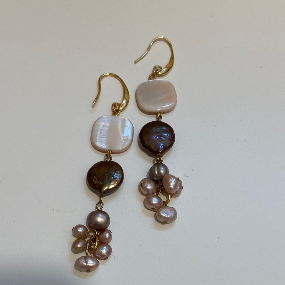 Gold-Tone Pink Pearl Dangle Earrings